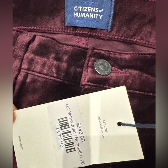 NWT Citizens Of Humanity - Lolli Mid Rise Baggy Velvet Jeans in Burgundy - Picture 8 of 12